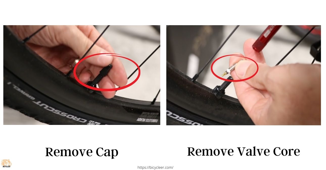 This Image Show - Remove cap and valve core stem from fat bike tire