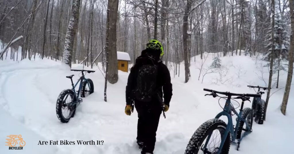 A Rider in Snow with Fat Tire Bike 